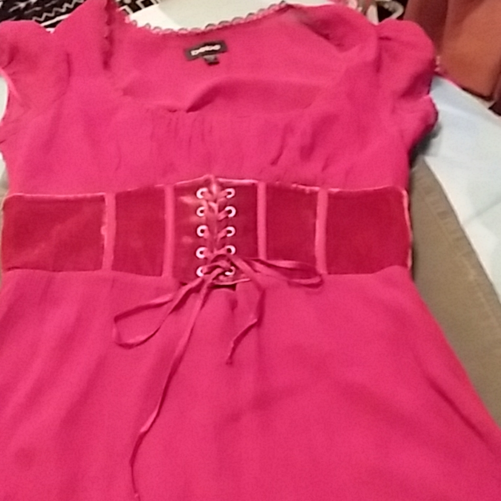 Bebe silk chiffon top in shades of ruby red